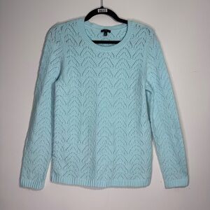 Talbots Light Blue Pointelle Sweater Women’s Medium Chevron Knit